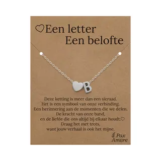 Letter B Ketting Op Cadeau Kaartje - Een Letter, Een Belofte - 45cm Zilverkleurig Stainless Steel - Initiaal & Hartje Hanger - Pax Amare