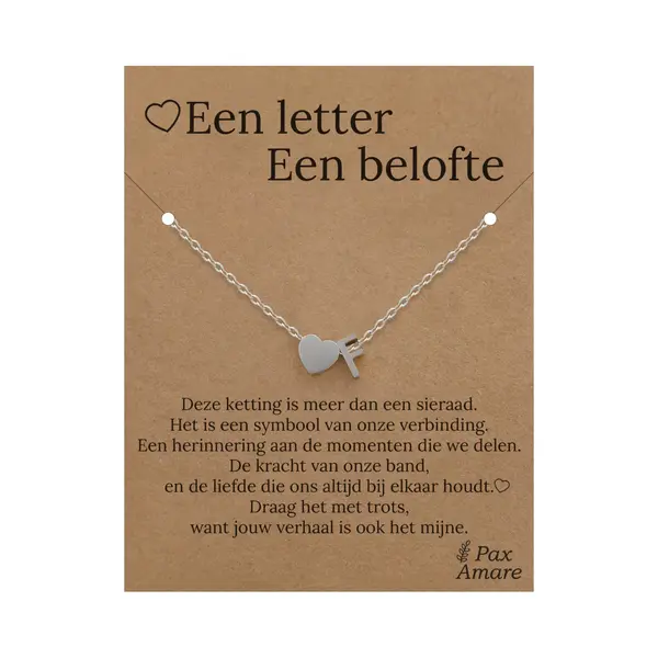 Letter F Ketting Op Cadeau Kaartje - Een Letter, Een Belofte - 45cm Zilverkleurig Stainless Steel - Initiaal & Hartje Hanger - Pax Amare thumbnail