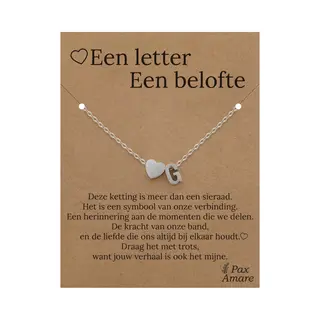 Letter G Ketting Op Cadeau Kaartje - Een Letter, Een Belofte - 45cm Zilverkleurig Stainless Steel - Initiaal & Hartje Hanger - Pax Amare