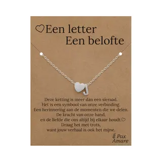 Letter J Ketting Op Cadeau Kaartje - Een Letter, Een Belofte - 45cm Zilverkleurig Stainless Steel - Initiaal & Hartje Hanger - Pax Amare