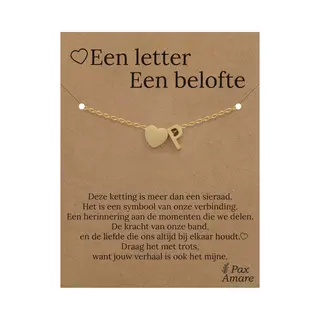Pax Amare Letter P Armband Op Cadeau Kaartje - Een Letter, Een Belofte - 15, 5cm + 5, 5cm Verstelbaar Goudkleurig Stainless Steel - Initiaal & Hartje Hanger -