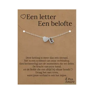 Pax Amare Letter G Armband Op Cadeau Kaartje - Een Letter, Een Belofte - 15, 5cm + 5, 5cm Verstelbaar Zilverkleurig Stainless Steel - Initiaal & Hartje Hanger -