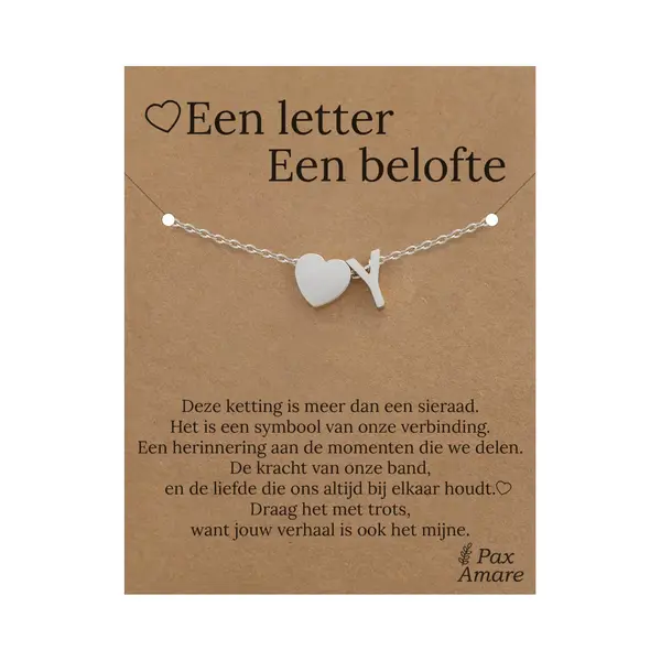 Pax Amare Letter Y Armband Op Cadeau Kaartje - Een Letter, Een Belofte - 15, 5cm + 5, 5cm Verstelbaar Zilverkleurig Stainless Steel - Initiaal & Hartje Hanger - thumbnail