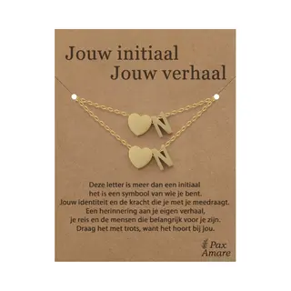 Letter N Ketting + Armband Set Op Cadeau Kaartje - Jouw Initiaal, Jouw Verhaal - Goudkleurig Stainless Steel - Initiaal & Hartje Hanger - Pax Amare