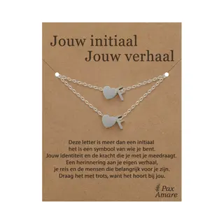 Letter F Ketting + Armband Set Op Cadeau Kaartje - Jouw Initiaal, Jouw Verhaal - Zilverkleurig Stainless Steel - Initiaal & Hartje Hanger - Pax Amare