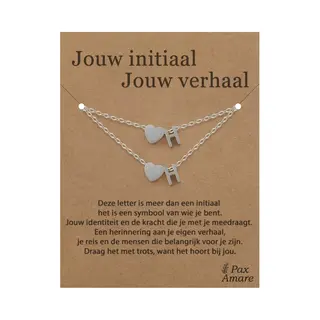 Letter H Ketting + Armband Set Op Cadeau Kaartje - Jouw Initiaal, Jouw Verhaal - Zilverkleurig Stainless Steel - Initiaal & Hartje Hanger - Pax Amare