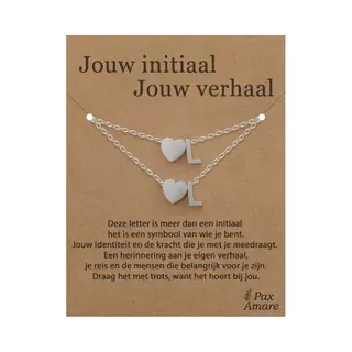 Letter L Ketting + Armband Set Op Cadeau Kaartje - Jouw Initiaal, Jouw Verhaal - Zilverkleurig Stainless Steel - Initiaal & Hartje Hanger - Pax Amare