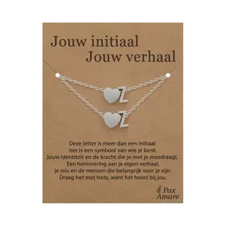 Letter Z Ketting + Armband Set Op Cadeau Kaartje - Jouw Initiaal, Jouw Verhaal - Zilverkleurig Stainless Steel - Initiaal & Hartje Hanger - Pax Amare