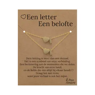 Letter I Ketting + Armband Set Op Cadeau Kaartje - Een Letter, Een Belofte - Goudkleurig Stainless Steel - Initiaal & Hartje Hanger - Pax Amare