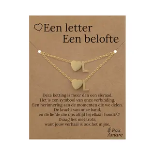 Letter L Ketting + Armband Set Op Cadeau Kaartje - Een Letter, Een Belofte - Goudkleurig Stainless Steel - Initiaal & Hartje Hanger - Pax Amare