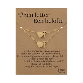 Letter T Ketting + Armband Set Op Cadeau Kaartje - Een Letter, Een Belofte - Goudkleurig Stainless Steel - Initiaal & Hartje Hanger - Pax Amare