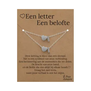 Letter I Ketting + Armband Set Op Cadeau Kaartje - Een Letter, Een Belofte - Zilverkleurig Stainless Steel - Initiaal & Hartje Hanger - Pax Amare
