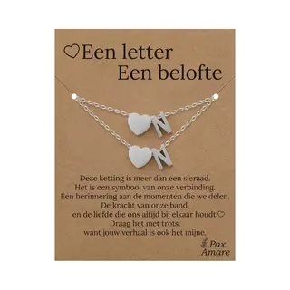 Letter N Ketting + Armband Set Op Cadeau Kaartje - Een Letter, Een Belofte - Zilverkleurig Stainless Steel - Initiaal & Hartje Hanger - Pax Amare
