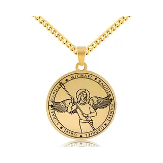 Pax Amare Beschermengel Michaël Ketting Goudkleurig - Aartsengel Talisman / Medalion - Stainless Steel Engelen Hanger - 60cm