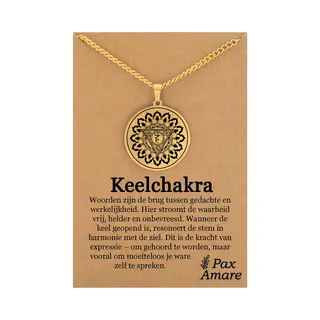 Keel Chakra (Vishuddha) Ketting Op Cadeau Kaartje - Goudkleurig Talisman - Roestvrij Staal - Spiritueel Cadeau - Pax Amare