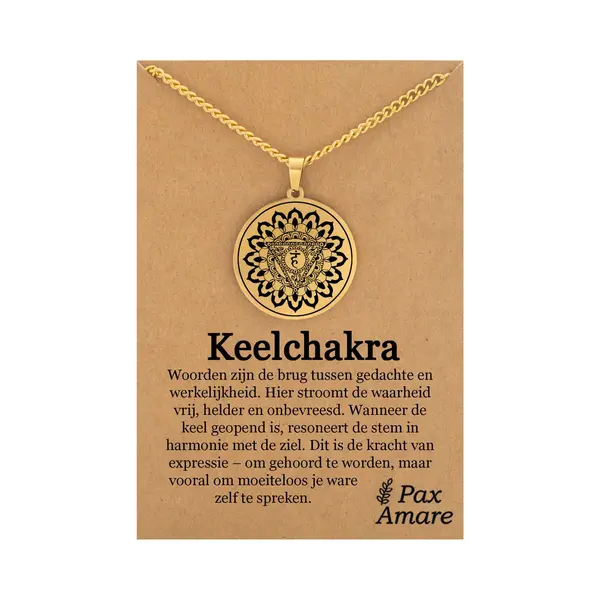 Keel Chakra (Vishuddha) Ketting Op Cadeau Kaartje - Goudkleurig Talisman - Roestvrij Staal - Spiritueel Cadeau - Pax Amare thumbnail