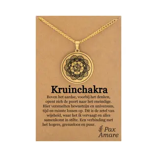 Kruin Chakra (Sahasrara) Ketting Op Cadeau Kaartje - Goudkleurig Talisman - Roestvrij Staal - Spiritueel Cadeau - Pax Amare