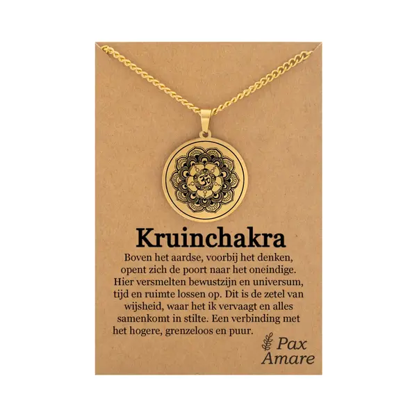 Kruin Chakra (Sahasrara) Ketting Op Cadeau Kaartje - Goudkleurig Talisman - Roestvrij Staal - Spiritueel Cadeau - Pax Amare thumbnail