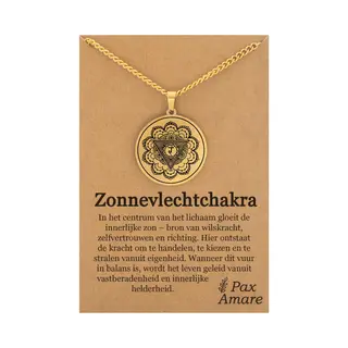 Zonnevlecht Chakra (Manipura) Ketting Op Cadeau Kaartje - Goudkleurig Talisman - Roestvrij Staal - Spiritueel Cadeau - Pax Amare
