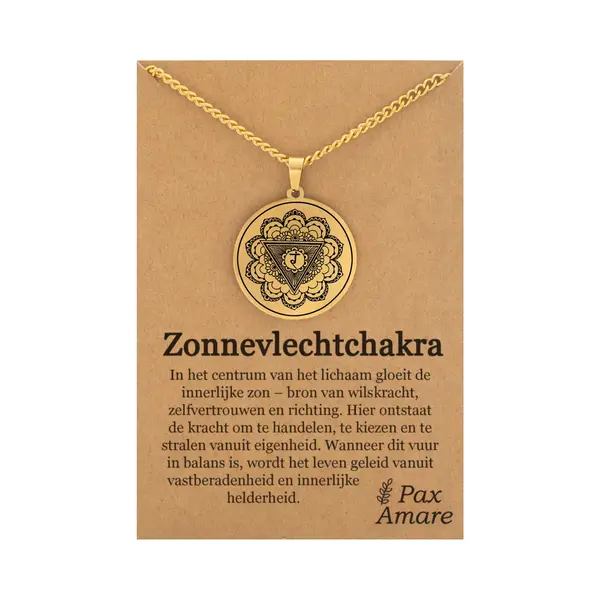 Zonnevlecht Chakra (Manipura) Ketting Op Cadeau Kaartje - Goudkleurig Talisman - Roestvrij Staal - Spiritueel Cadeau - Pax Amare thumbnail