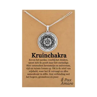 Kruin Chakra (Sahasrara) Ketting Op Cadeau Kaartje - Zilverkleurig Talisman - Roestvrij Staal - Spiritueel Cadeau - 60cm - Pax Amare