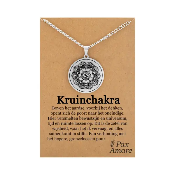 Kruin Chakra (Sahasrara) Ketting Op Cadeau Kaartje - Zilverkleurig Talisman - Roestvrij Staal - Spiritueel Cadeau - 60cm - Pax Amare thumbnail