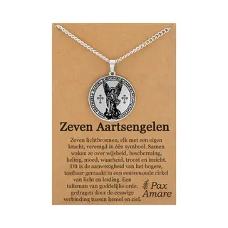 Pax Amare Aartsengelen Met Kruis Ketting Op Cadeau Kaartje - Zilverkleurig - Engelen Talisman / Medalion - Beschermengel - Engelen Hanger - 60cm