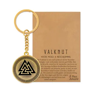 Valknut Sleutelhanger Goudkleurig - Spirituele Talisman - Roestvrij Staal / Stainless Steel - Germaans Symbool - Pax Amare