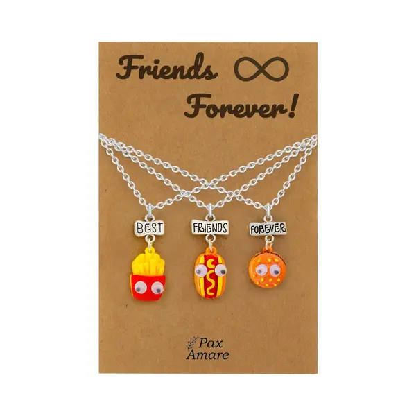 Pax Amare Bff Ketting Voor 3 ' Friends Forever' - Fast Food Friends - Vriendschapsketting Op Cadeau Kaartje - 45cm + 5cm Verstelbaar - Zilverkleurig - Best thumbnail