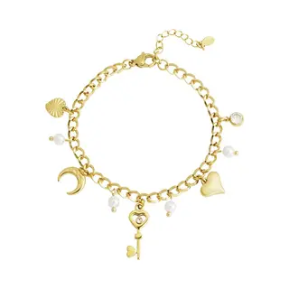 Yehwang Key To My Heart Armband - Goudkleurig - Stainless Steel - Bedelarmband - Nikkelvrij - Armband Dames - Waterproof - Sieraden Voor Vrouwen - Cadeau