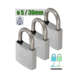 Amig Hangslot Met Sleutel Klein Rvs Ø5/30mm - Standaard Beugel Buiten 3 Stuks