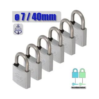 Amig Hangslot Met Sleutel Rvs Ø7/40mm - Standaard Beugel Buiten 6 Stuks