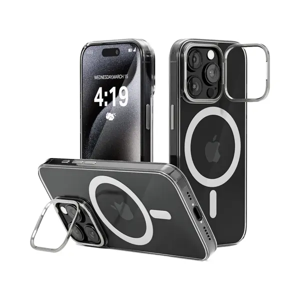 My Case Hoesje – Geschikt Voor IPhone 15 Pro - Geschikt Voor MagSafe – Telefoonstandaard – Transparant - Stijlvol, Shockbestendig, Praktisch thumbnail