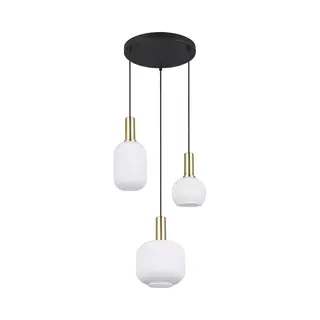 Bes Led Led Hanglamp - Hangverlichting - Trion Pala - 3x Lichtpunten - E27 Fitting - Wit Glas - Mat Messing - Metaal