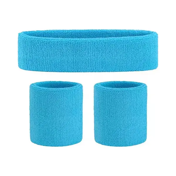 Scoby - Zweetbandjes Set - Polsbandjes - Hoofdband - Sportband - 3 Delig - Licht Blauw thumbnail