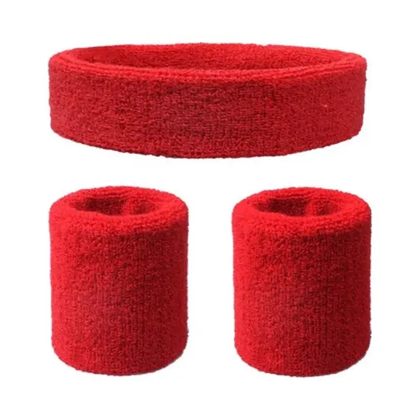 Scoby - Zweetbandjes Set - Polsbandjes - Hoofdband - Sportband - 3 Delig - Rood thumbnail