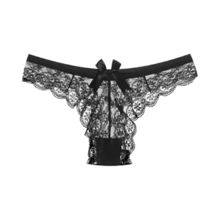 Scoby - String Met Strik - Sexy Kanten Lingerie - Ondergoed - Zwart - Maat L - 2 Stuks