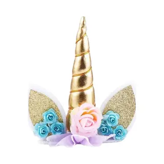 Scoby - Caketopper - Eenhoorndecoratie - Feestversiering - Unicorn Topper - 15CM - Blauw/Roze/Goud