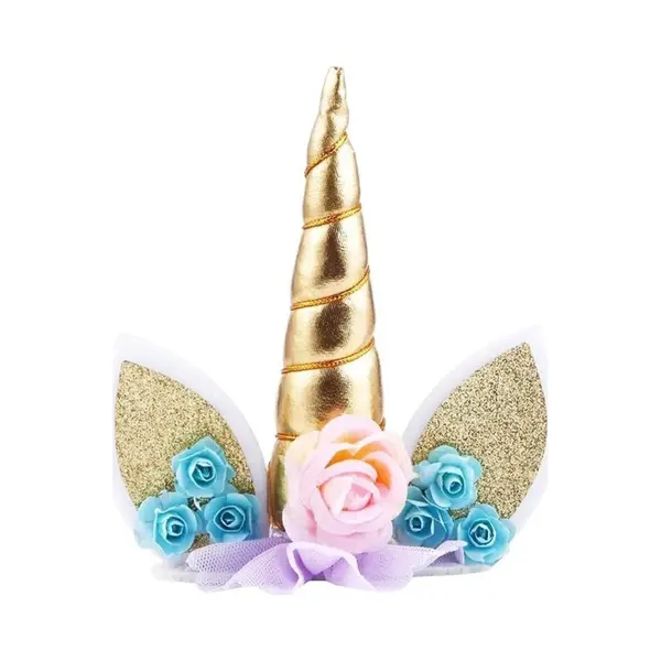 Scoby - Caketopper - Eenhoorndecoratie - Feestversiering - Unicorn Topper - 15CM - Blauw/Roze/Goud thumbnail