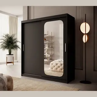 Meubella Kledingkast Pete - Zwart - 180 Cm - Met Spiegel