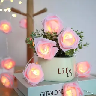Lynn's Led Lampjes Slinger - Bloemen - 3 Meter - 20 Lichtjes - Roze Rozen - Warm Licht - Bruiloft - Batterij