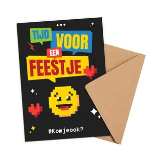 Kleurmedia Uitnodiging Kinderfeestje + Enveloppen 10 Stuks - Thema Emoji - Beschrijfbaar - Uitnodigingskaarten - Uitnodiging Verjaardag - Uitnodiging Verjaardag