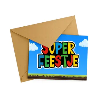 Kleurmedia Uitnodiging Kinderfeestje + Enveloppen 10 Stuks - Thema Super Feestje - Beschrijfbaar - Uitnodigingskaarten - Uitnodiging Verjaardag - Uitnodiging