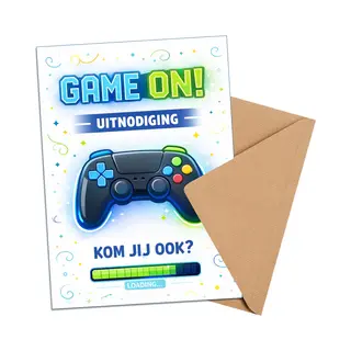 Kleurmedia Uitnodiging Kinderfeestje + Enveloppen 10 Stuks - Thema Gaming - Beschrijfbaar - Uitnodigingskaarten - Uitnodiging Verjaardag - Uitnodiging Verjaardag
