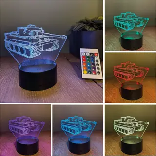 Klarigo® Nachtlamp - Tank - Defensie - Landmacht - 3D Led Lamp Illusie – 16 Kleuren – Bureaulamp – Sfeerlamp – Nachtlampje Kinderen –