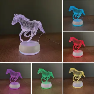Klarigo® Nachtlamp – Paard - 3D Led Lamp Illusie – 16 Kleuren – Witte Base - Bureaulamp – Boerderij - Paardrijden - Dieren - Sport –