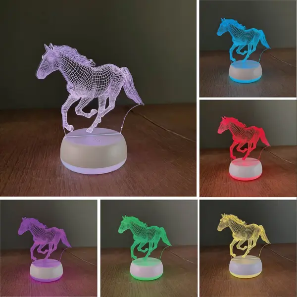 Klarigo® Nachtlamp – Paard - 3D Led Lamp Illusie – 16 Kleuren – Witte Base - Bureaulamp – Boerderij - Paardrijden - Dieren - Sport – thumbnail