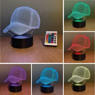 Klarigo® Nachtlamp – Baseball Cap - Pet - 3D Led Lamp Illusie – 16 Kleuren – Bureaulamp – Nachtlampje Kinderen – Creative Lamp -