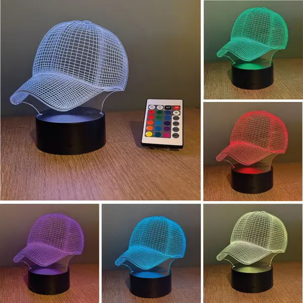 Klarigo® Nachtlamp – Baseball Cap - Pet - 3D Led Lamp Illusie – 16 Kleuren – Bureaulamp – Nachtlampje Kinderen – Creative Lamp - thumbnail