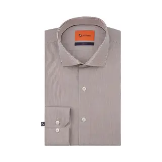 Suitable Twill Overhemd Extra Lange Mouw Streep Bruin - Maat 40 - Heren - Casual Shirt